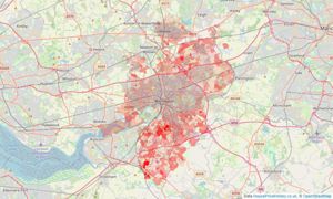 Heatmap of property prices in Warrington