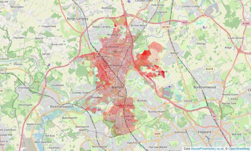 Heatmap of property prices in Watford