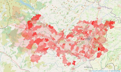 Heatmap of property prices in Welshpool