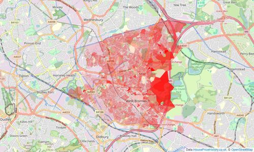 Heatmap of property prices in West Bromwich