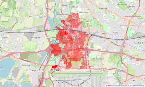 Heatmap of property prices in West Drayton