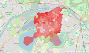 Heatmap of property prices in Prospect Road, West Molesey