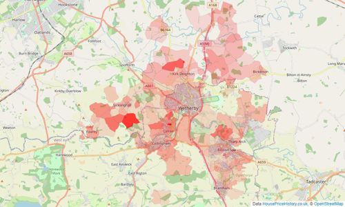 Heatmap of property prices in Wetherby