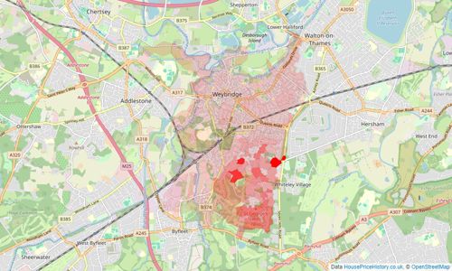 Heatmap of property prices in Weybridge