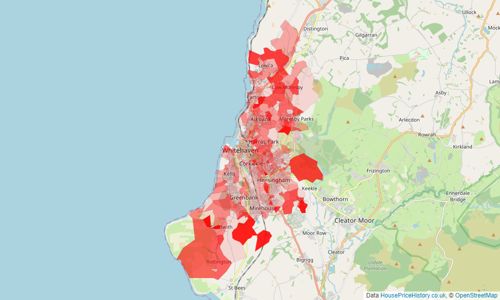 Heatmap of property prices in Whitehaven