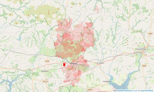 Heatmap of property prices in Whitland