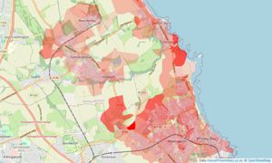 Heatmap of property prices in Whitley Bay