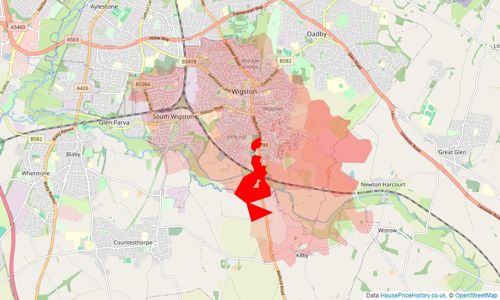 Heatmap of property prices in Wigston