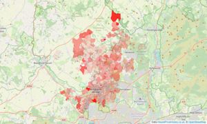 Heatmap of property prices in Wimborne