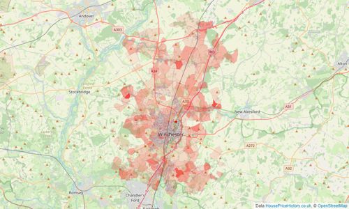 Heatmap of property prices in Winchester