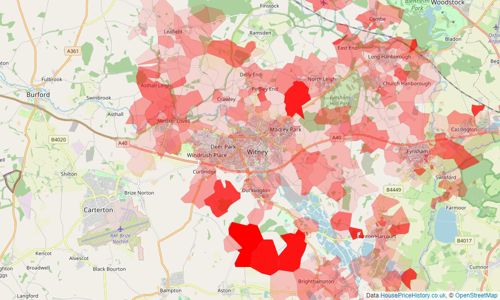 Heatmap of property prices in Witney