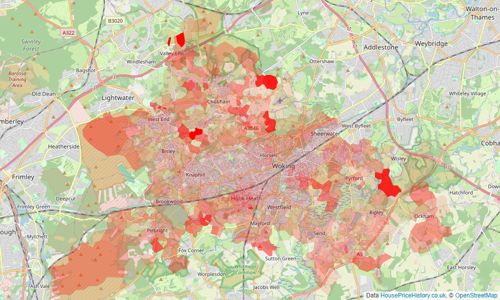 Heatmap of property prices in Woking