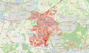 Heatmap of property prices in Finchampstead, Wokingham