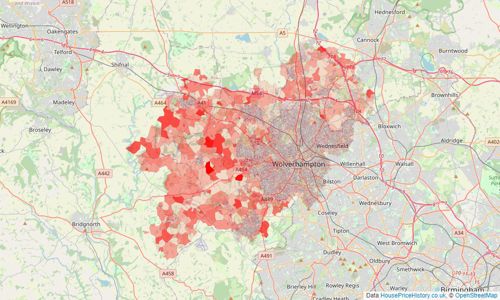 Heatmap of property prices in Wolverhampton