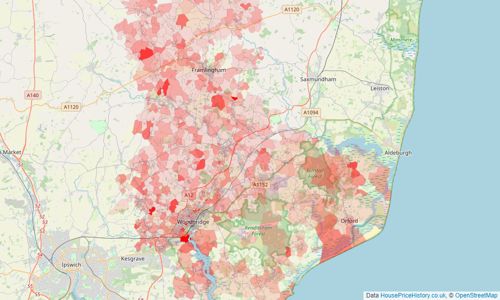 Heatmap of property prices in Woodbridge