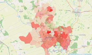 Heatmap of property prices in Woodhall Spa