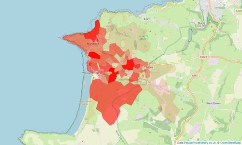 Heatmap of property prices in Woolacombe