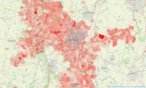 Heatmap of property prices in Worcester