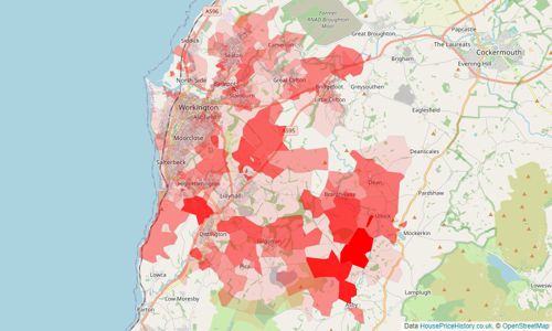 Heatmap of property prices in Workington