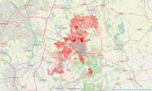 Heatmap of property prices in Worksop