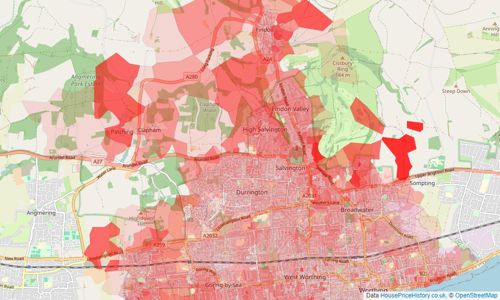 Heatmap of property prices in Worthing