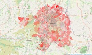 Heatmap of property prices in Wrexham