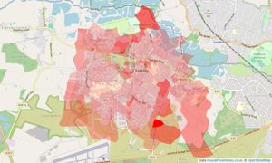 Heatmap of property prices in Yateley