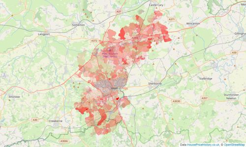 Heatmap of property prices in Yeovil