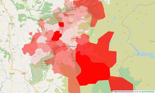 Heatmap of property prices in Ystrad Meurig